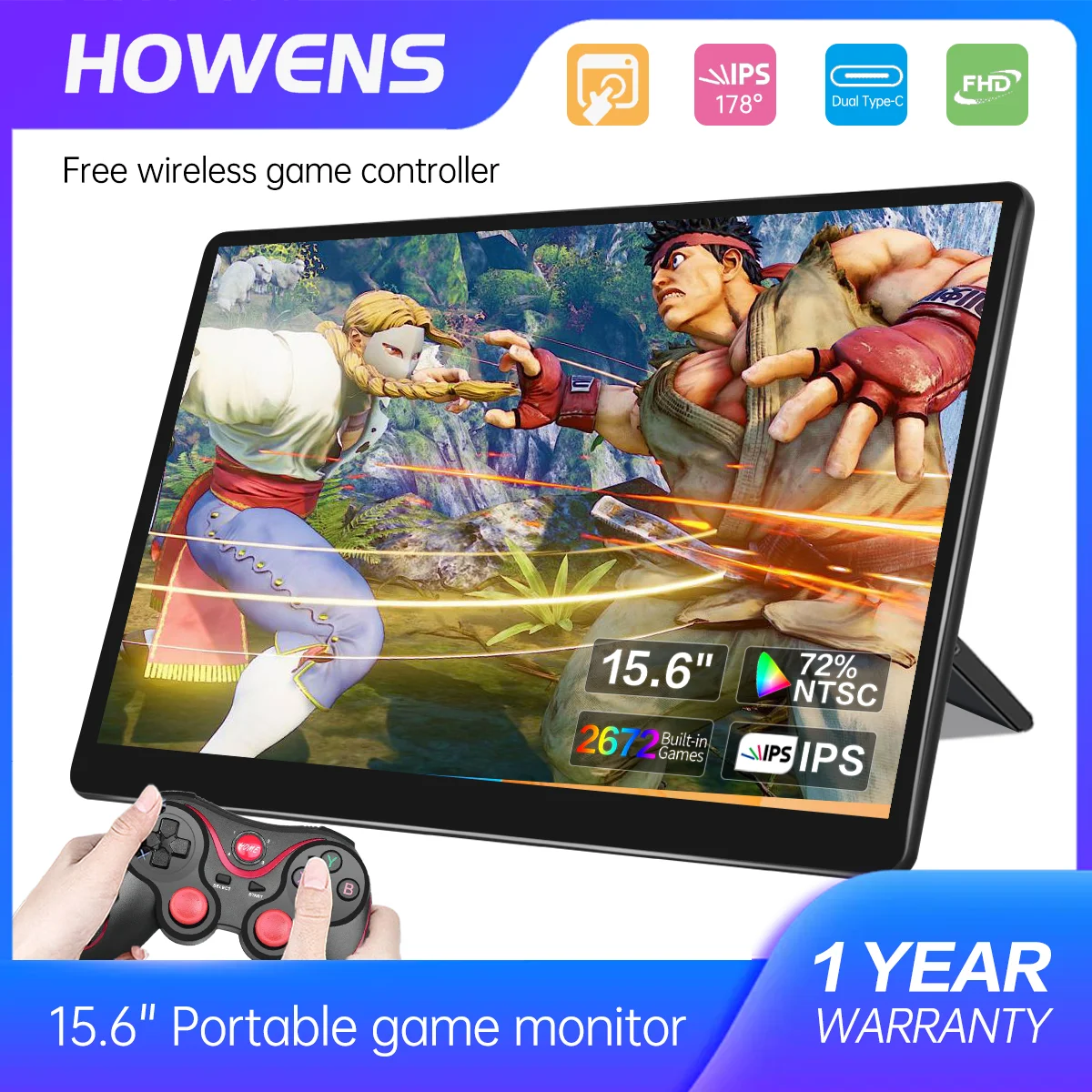 

15.6 inch Touch Screen Portable Monitor 1080P FHD 1920X1080 with 2 Game Controller for Switch PS4/5 Compatible Type-C HDMI