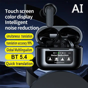 Wireless Smart Translator Earbuds BT 5.4 Instant Smart Voice Translator Smart Touch Screen Housing 144 Languages Headphone