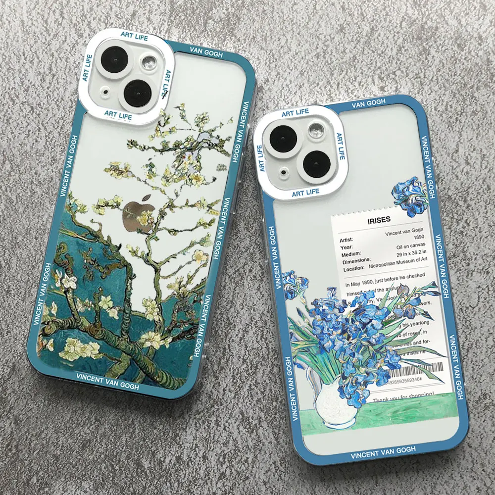 Ретро чехол для телефона с картиной Ван Гога маслом для IPhone 11 13 12 14  15 Pro Max Mini X XR XS 7 8 15Plus этикетка искусство эстетика прозрачный  чехол | AliExpress