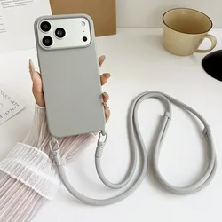 Enhanced Shockproof Crossbody Lanyard Case with Soft Candy Finish and Neck Cord Strap - iPhone 15 Plus (Grey)