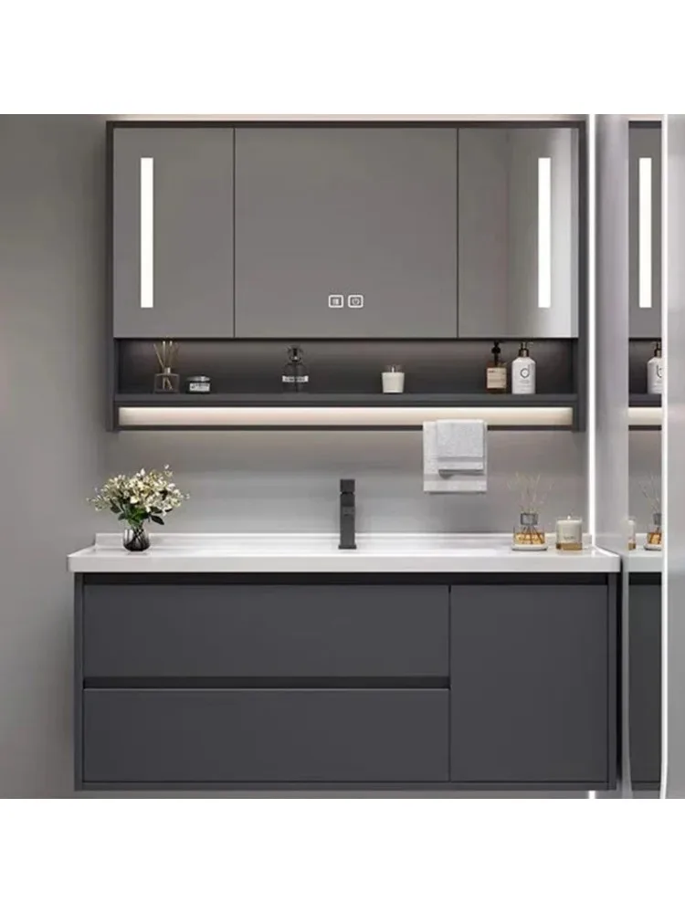 Simple Bathroom Cabinet Washstand Vanity with Sink Together Storage Mirror Cabinet Fashion Furniture