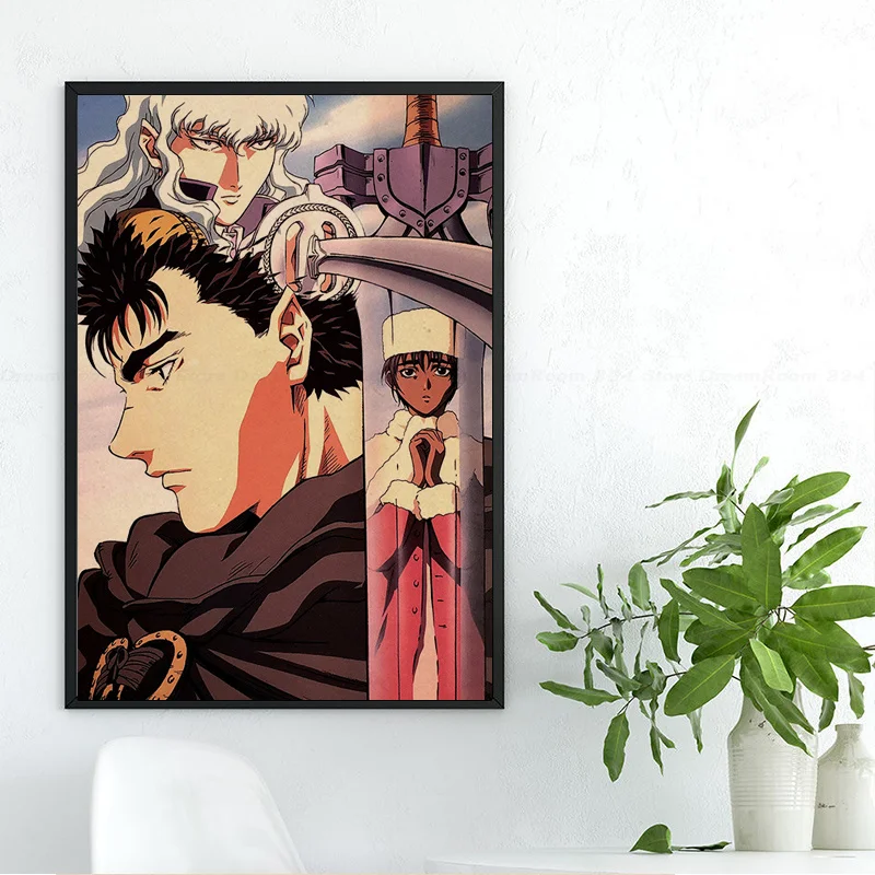 Clássico anime berserk filme cartazes retro kraft papel adesivo