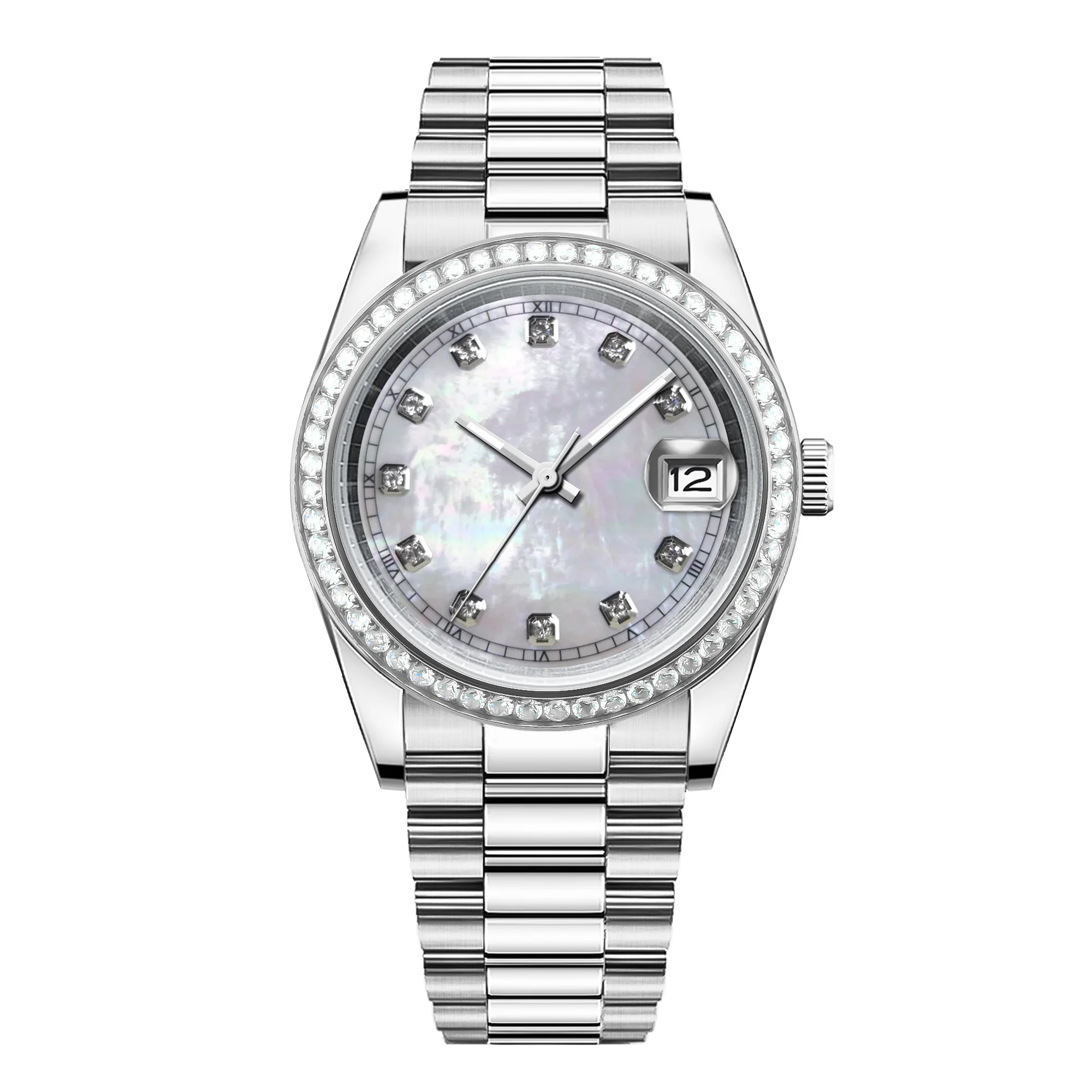 Custom Logo NH35 Movement Men Watch 36mm/39mm Diamond Bezel Diamond Dial Sapphire Crystal 100M Waterproof Mechanical Wristwatch