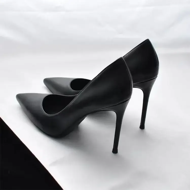 Novo couro macio preto profissional salto alto feminino stiletto all-match comissário de bordo único sapatos de trabalho