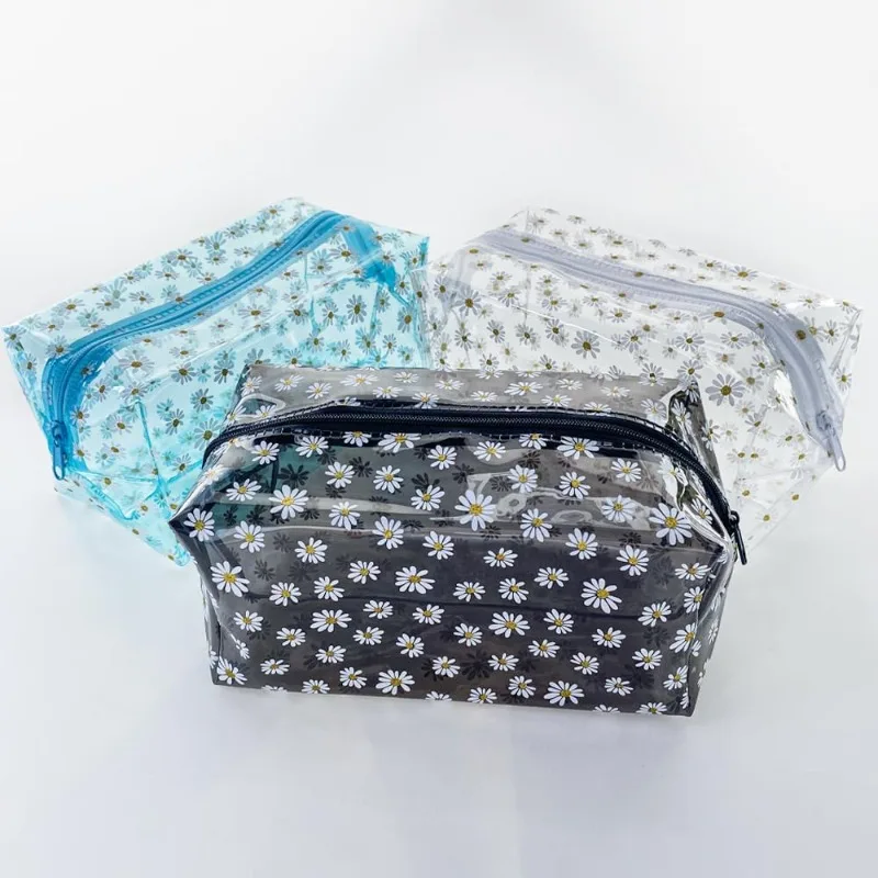 3Pcs Waterproof Portable Daisy Makeup Bag Transparent Pouch for Travel,Clear Makeup Bags for Purse,Cosmetic Brush Bag,Pen Pouch 3pcs bbs 2 anti fog hd medical goggles indirect vent prevent infection pet waterproof transparent