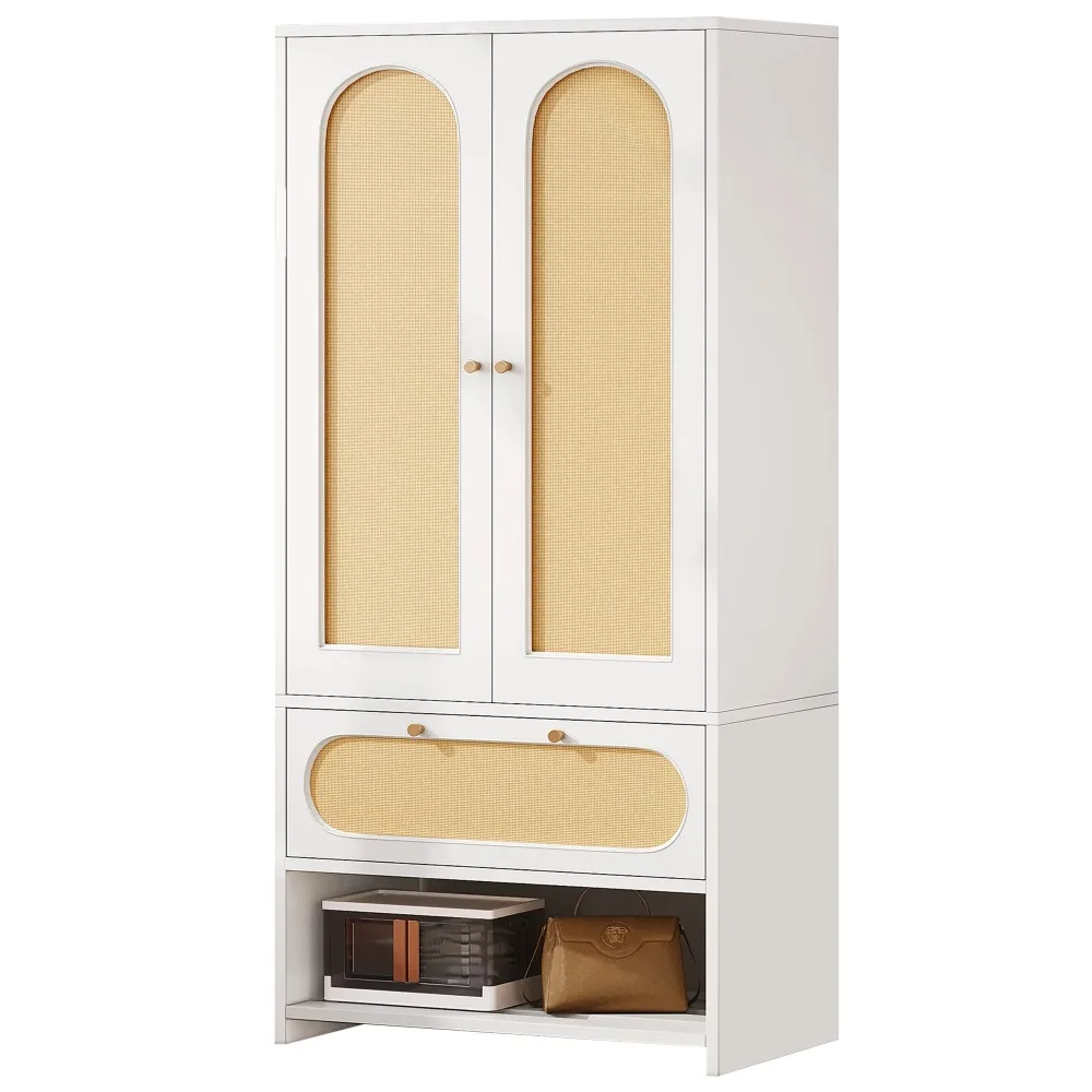 Armoire Wardrobe Closet with 2 Doors, Drawers and Hanging Rods, Wardrobes for Hanging Clothes with Shelves & Steel Stand 6