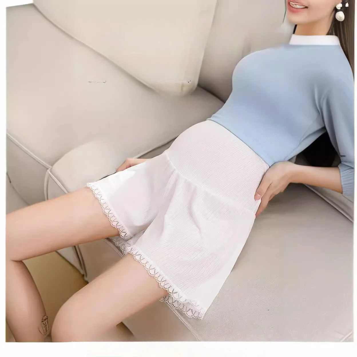 Summer Thin Ice Silk Maternity Safety Pants with Anti Glare Breathable and Loose Fit That Can Be Worn Externally As A Base Short