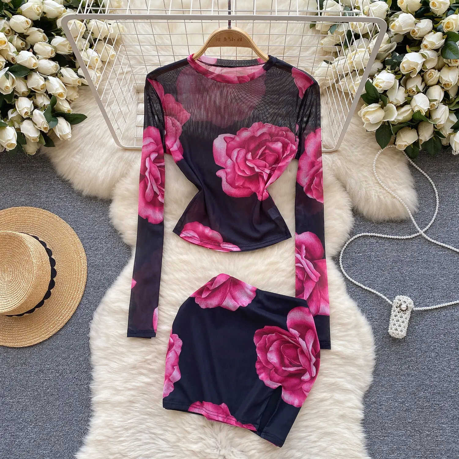 

Foamlina Retro Print Skirt Set For Women 2024 New Flower Printed Long Sleeve Top And Mini Short Wrap Skirt Spring Fall Skirt Set