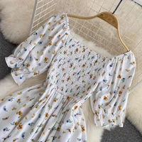 2026 Fashion New Summer Flower Print Long Dress Women Vintage Square Neck Ruched Chest Split  Sundress Party Vestidos - Image 4