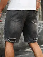 Short en détresse pour hommes, jeans à la mode, style décontracté d'été, taille moyenne, couleur claire, tissé, vente en gros 2