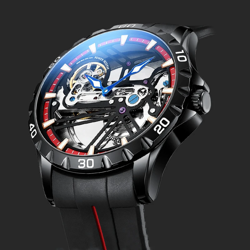 Ailang Top Luxe Merk Heren Sport Waterdichte Automatische Mechanische Horloges Lichtgevende Skelet Heren Horloge Siliconen Band Reloj