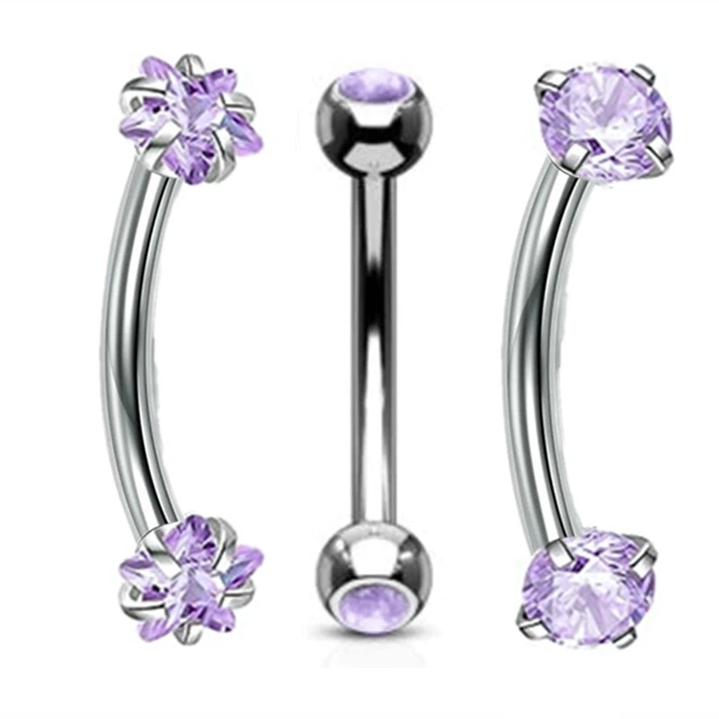 Elegant Heart Crystal Curved Barbell & CZ Star Eyebrow Ring Set - 3-Piece Collection