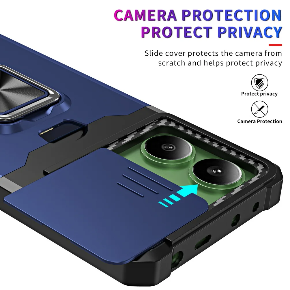 Versatile Card Slot Finger Ring Camera Protection Armor Case