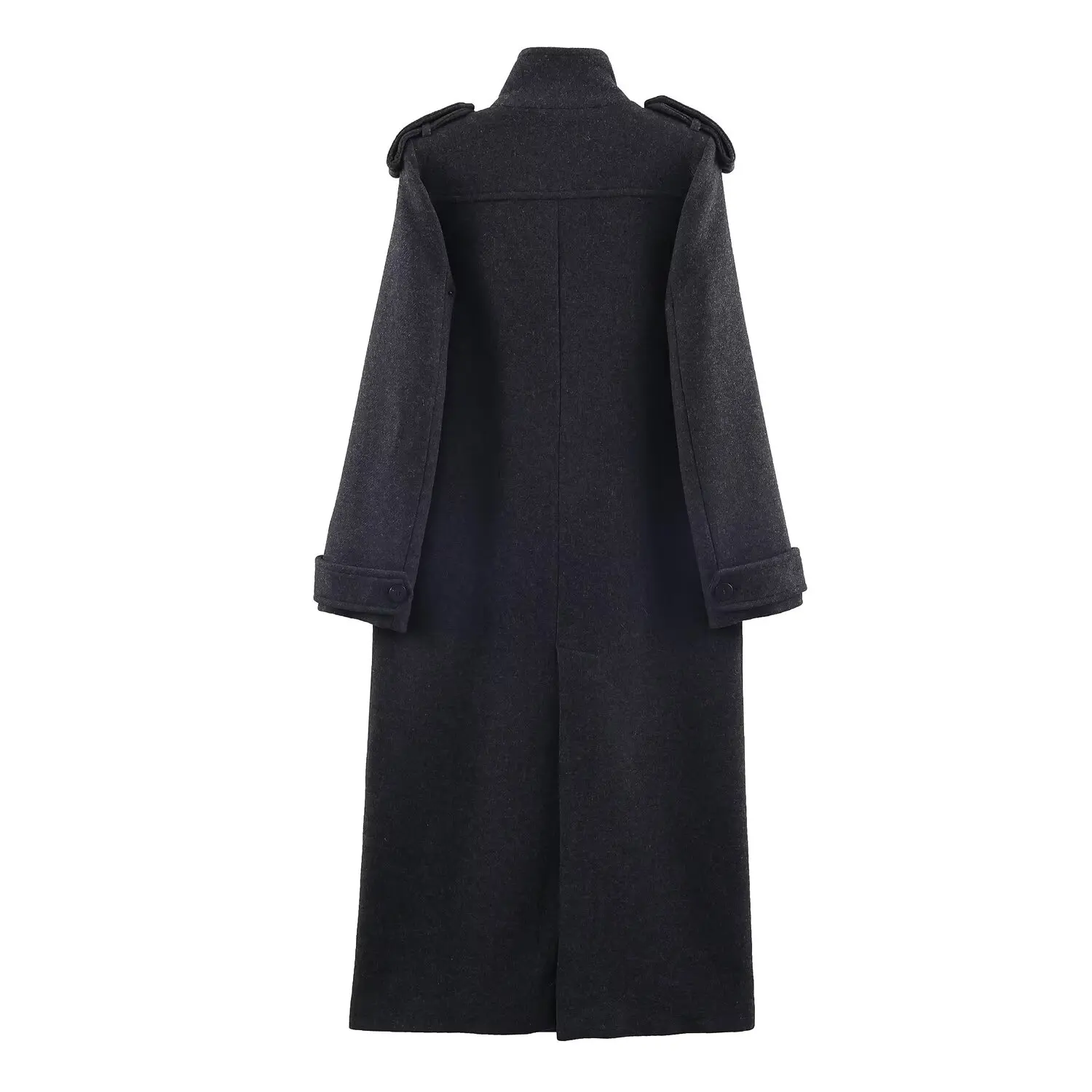 Women’s Stand Collar Long Coats 2025 Winter New Double-Breasted Woolen Coat Vintage Simple Outerwear Fashion Female Overcoat