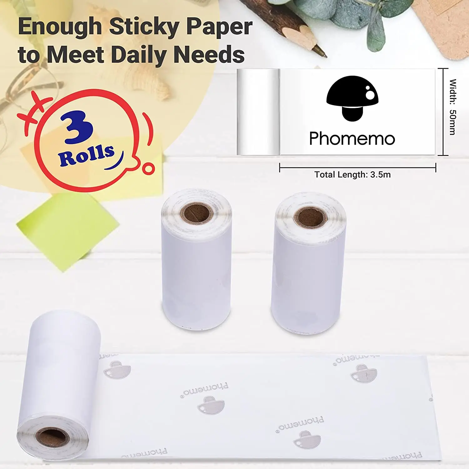 Pour Phomemo T02 3 rouleaux Bluetooth imprimante papier thermique étiquette  papier 50mm x 3.5m 20