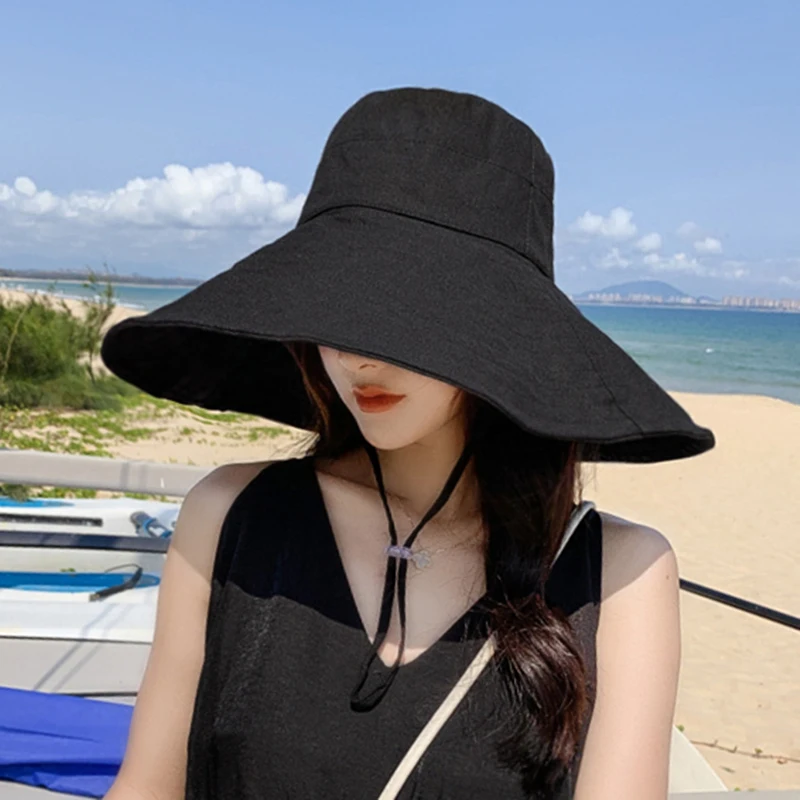 Japan and South Korea Big Brim Hat Women's Spring and Summer Foldable Travel Sun Hat Sun Hat Solid Color Casual Fisherman Hat 1