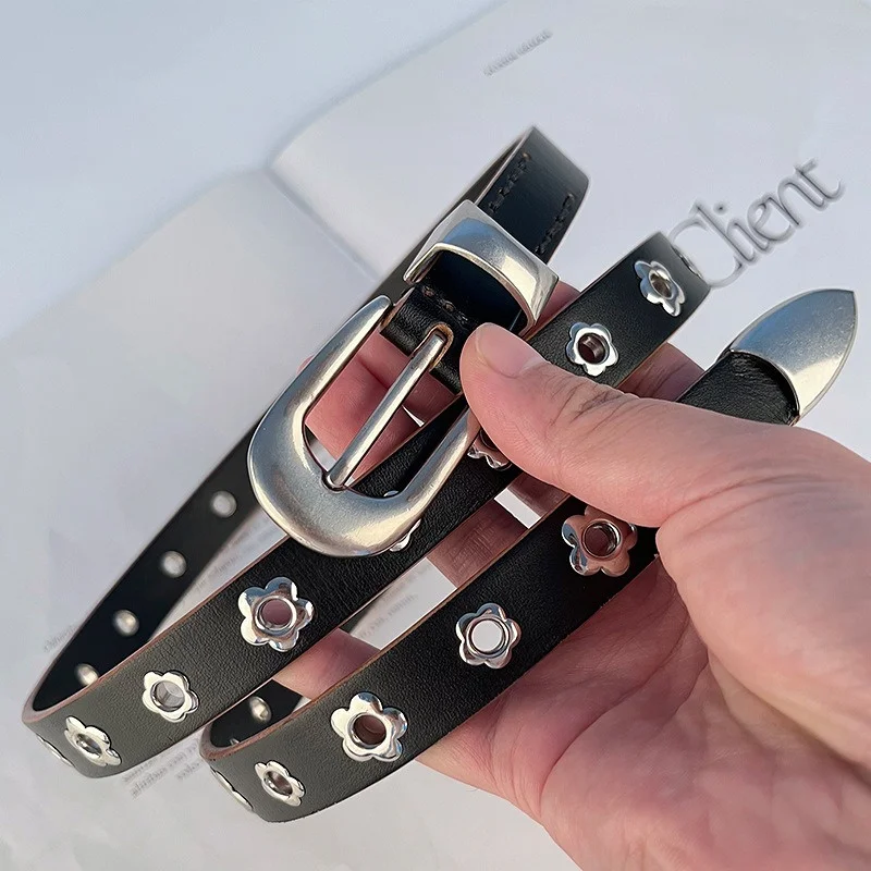 Women rivet Punk Goth Belts Genuine Leather Women Retro Belt Party Pin Buckle Female Belt for Jeans Streetwear