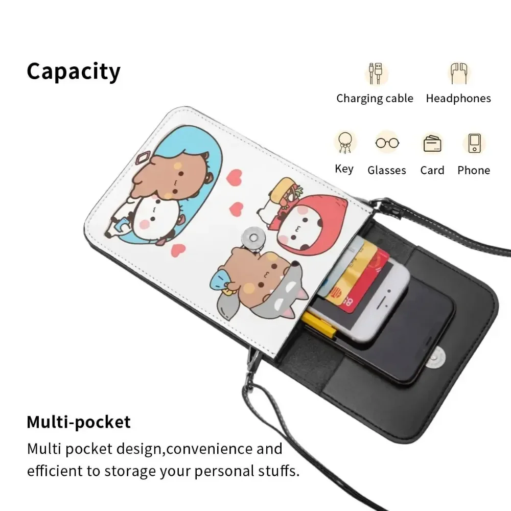 Cute Leather Cell Phone Purse Accessories Unisex Panda Bear Mini Shoulder Bag Card Holder