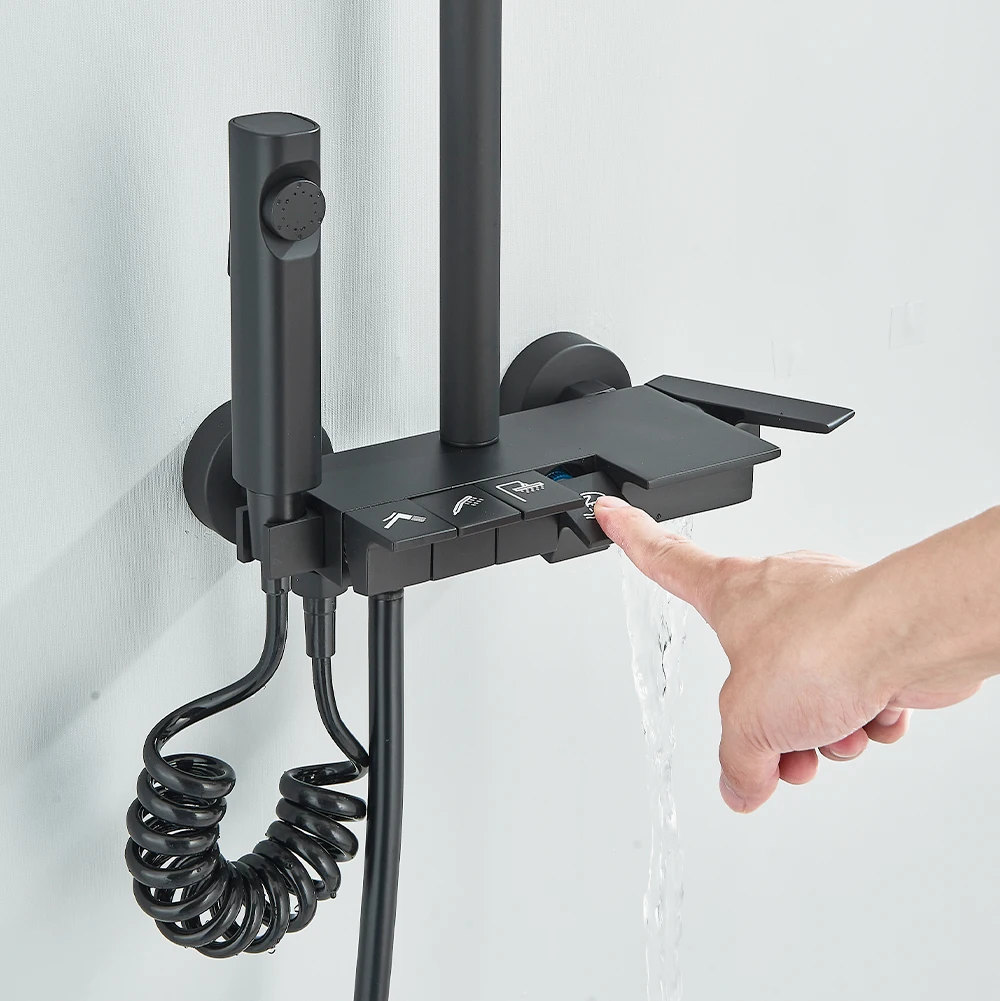 Piano Bathroom Shower Set SDSN Sanitary Ware Hot Cold Bathrooom Faucet Rain Shower Head Chrome Piano Bathroom Shower System 3