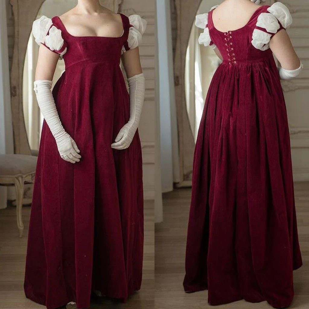 Regency Era Second Empire High Waistline Red Dress Victorian Jane ...