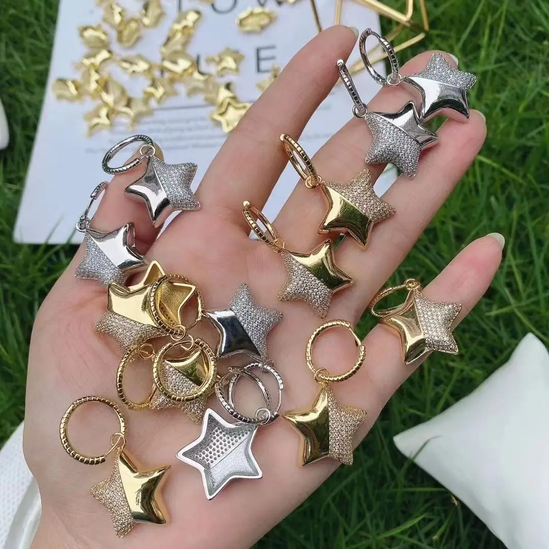 

3Pairs, Punk Gold Silver Color CZ Earrings For Women Star/ Drop/Hamsa Hand Shape Earring Unusual Earrings Trend Jewelry Gift