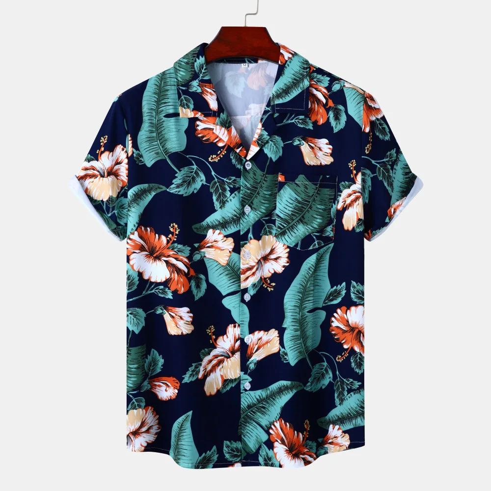 

Summer Short Sleeve Shirt Men's Large Size Loose Casual Short Sleeve Floral Shirt