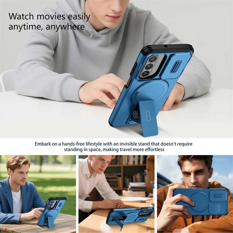 Armor Shockproof Magnetic Wireless Charging Case with Foldable Stand