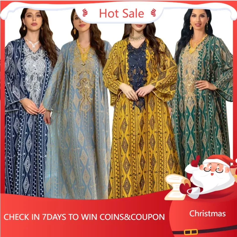

Abayas for Women Muslim V-neck Dubai Luxury Sequin African Muslim Fashion Dress Caftan Evening Party Dresses Robe Gown Outfits