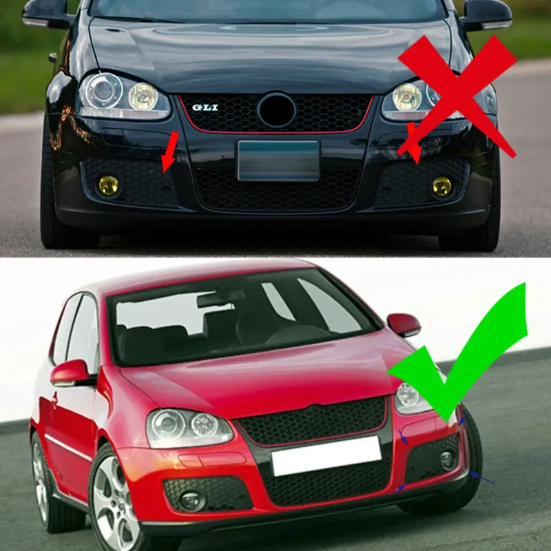 Front Bumper Upper + Lower Mesh Grille Red Trim Compatible with 2006-2009 VW Jetta Golf GTI GLI /MK5 Front Grille Assembly Black