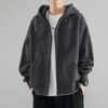 Warm Lightweight Coat Hooded Drawstring Jacket Coat for Men Women with Zipper Placket Pockets Loose Fit Sweatshirt Outwear Long 1