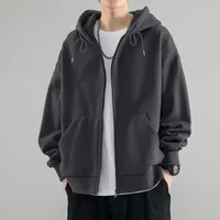 Warm Lightweight Coat Hooded Drawstring Jacket Coat for Men Women with Zipper Placket Pockets Loose Fit Sweatshirt Outwear Long 1