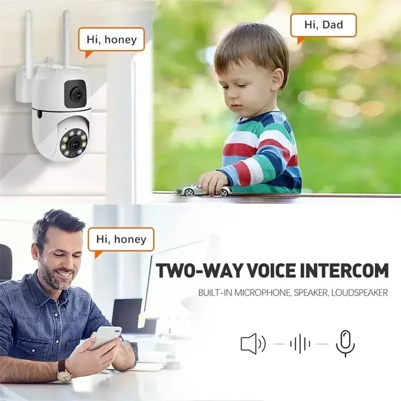 8MP WIFI Surveillance Camera Dual Lens Dual Screen IP Cameras Wireless Auto Tracking Color Night Vision 8X Digital Zoom CCTV Cam 3