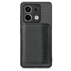 Carbon Fiber Wallet Card Holder with Leather Cover and Magnetic Protection - HONOR 400 Pro (Black)