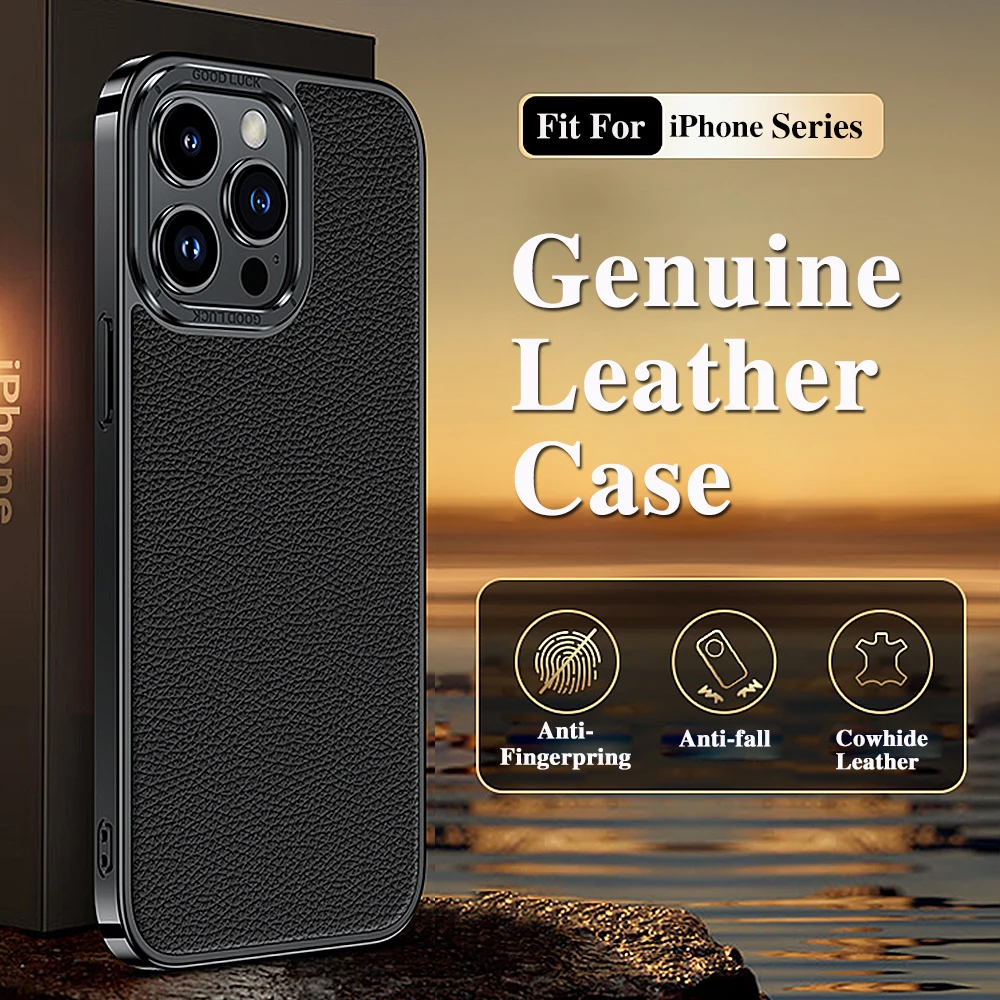 

Original Hard PC Cover For iPhone 15 Pro Max Case luxury Nature Leather shockproof Plating Capa For 15Plus Mobile Phone Funda