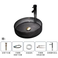 อ่างล้างหน้าแบบกลมบนเคาน์เตอร์ อ่างล้างหน้ากระจกนิรภัยโปร่งแสงพร้อมอ่างล้างจานแบบพับเก็บได้ อ่างล้างหน้าในห้องน้ําสําหรับห้องน้ํา 4