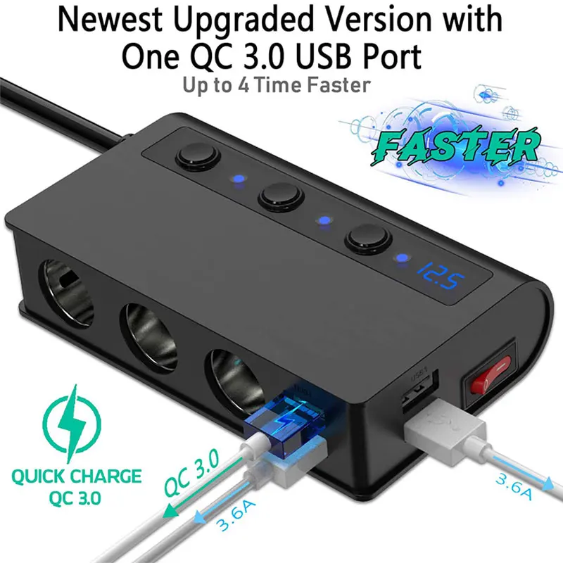 Cargador de coche QC 3,0, mechero USB, cargador de teléfono móvil en  automóviles, 4 puertos, adaptador de carga rápida para teléfono y portátil  - AliExpress