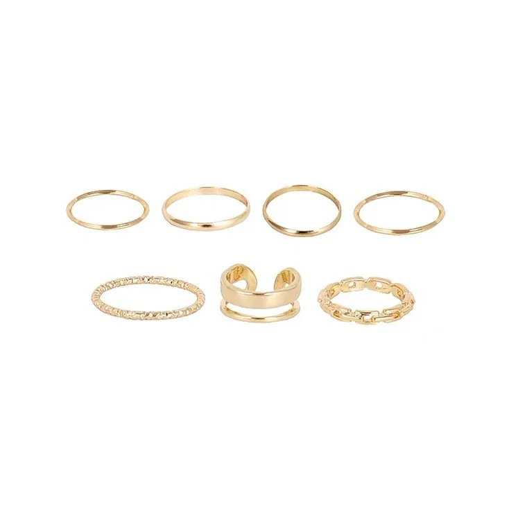 7pcs Ring set Instagram Hip Hop Style Adjustable Index Finger Joint Ring Retro Punk Men's and Women's