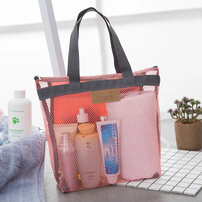 

1Pc Large Travel Bag Organization Storage Bag Reusable Eco Bag Clothing Portable Outdoor Beach Mesh Pouch Bathroom Wash Bag Pack