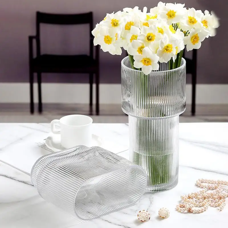 Vertical Pattern Glass Vase Nordic Transparent Hydroponic Flowerpot Decorative Ornaments Living Room Flower Vase Home Decoration 4
