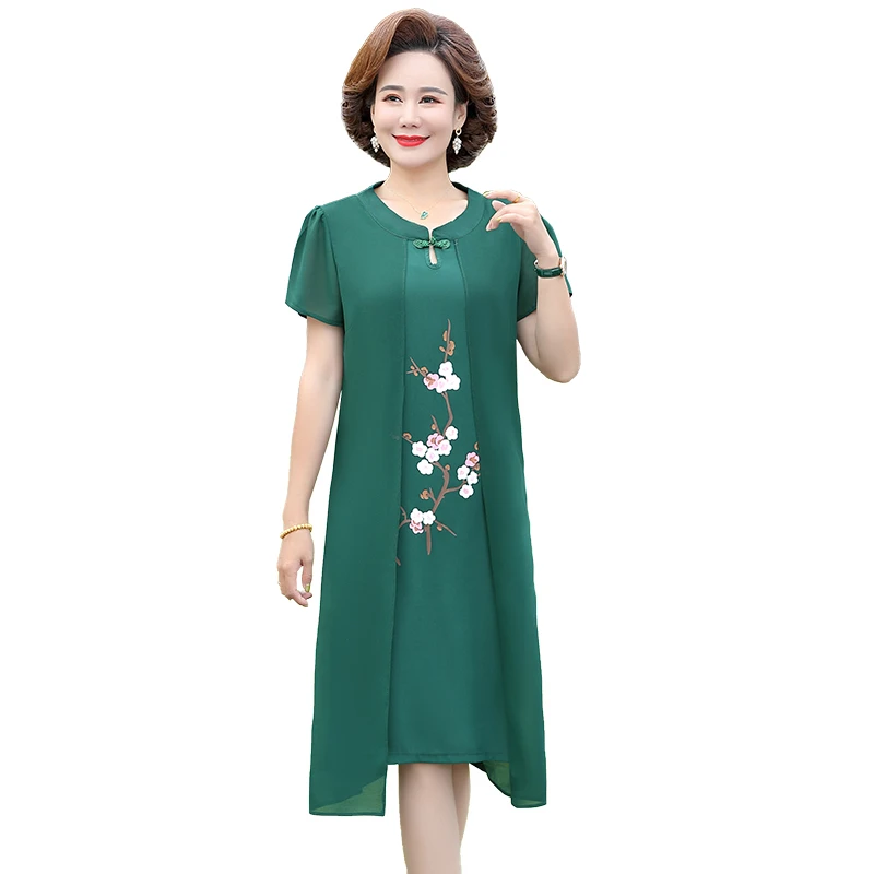 ElegantWomenfaketwopieceembroideryDressesRobeChineseStyle