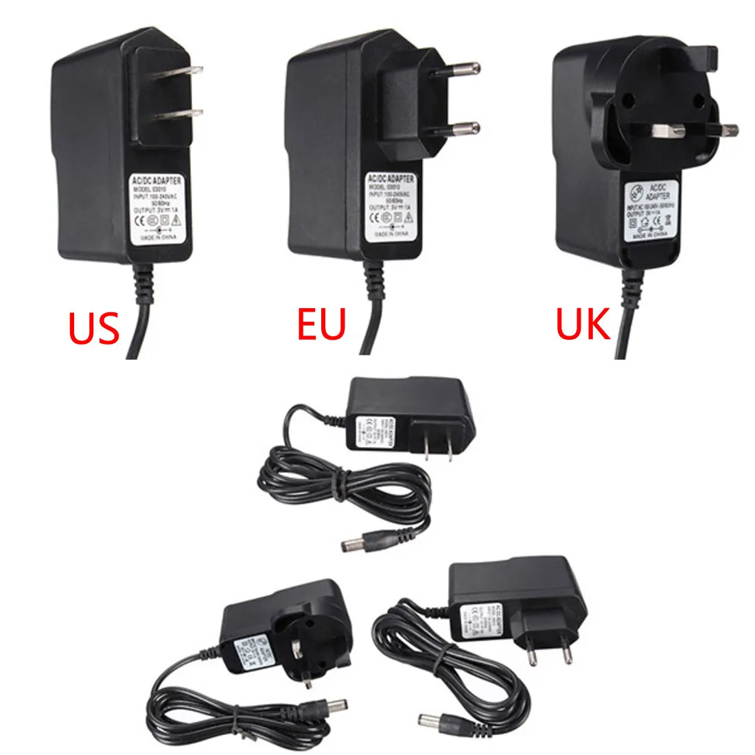 

Universal DC 3V 1A Power Adapter Supply 100-240V AC Charger US / EU / UK Plug