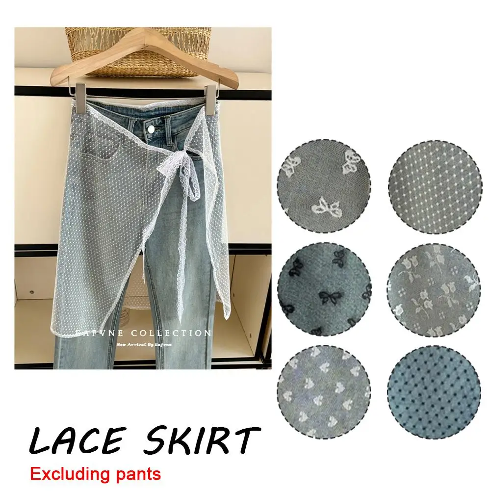 

Lace Layered Gauze Skirt Spring Summer Gauze Skirt Wrap Matching Tie Y2k Up Lace Skirt Pants With Apron Up Streetwear J2H4