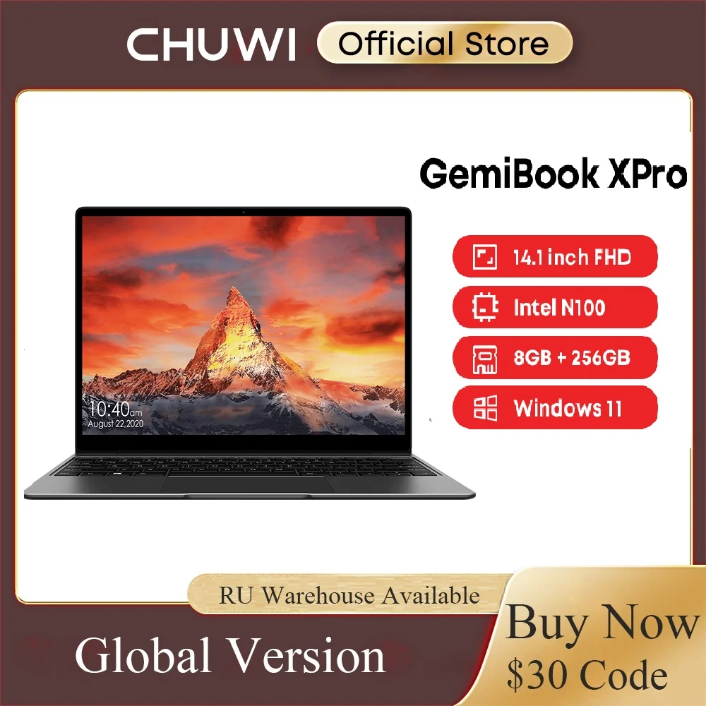 CHUWI GemiBook Pro 14-дюймов ноутбук с экраном 2K 8 B RAM 256 GB SSD Intel Celeron Четырехъядерный Windows 11 Компьютер с клавиатурой с подсветкой