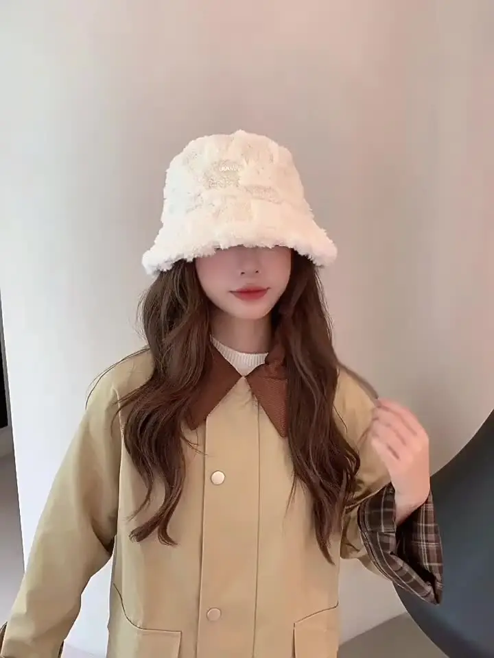 thumbnail image 2 of Women Sherpa Fleeced Cute Sheep Ear Bucket Hat Winter Thick Warm Lolita 2 of 9