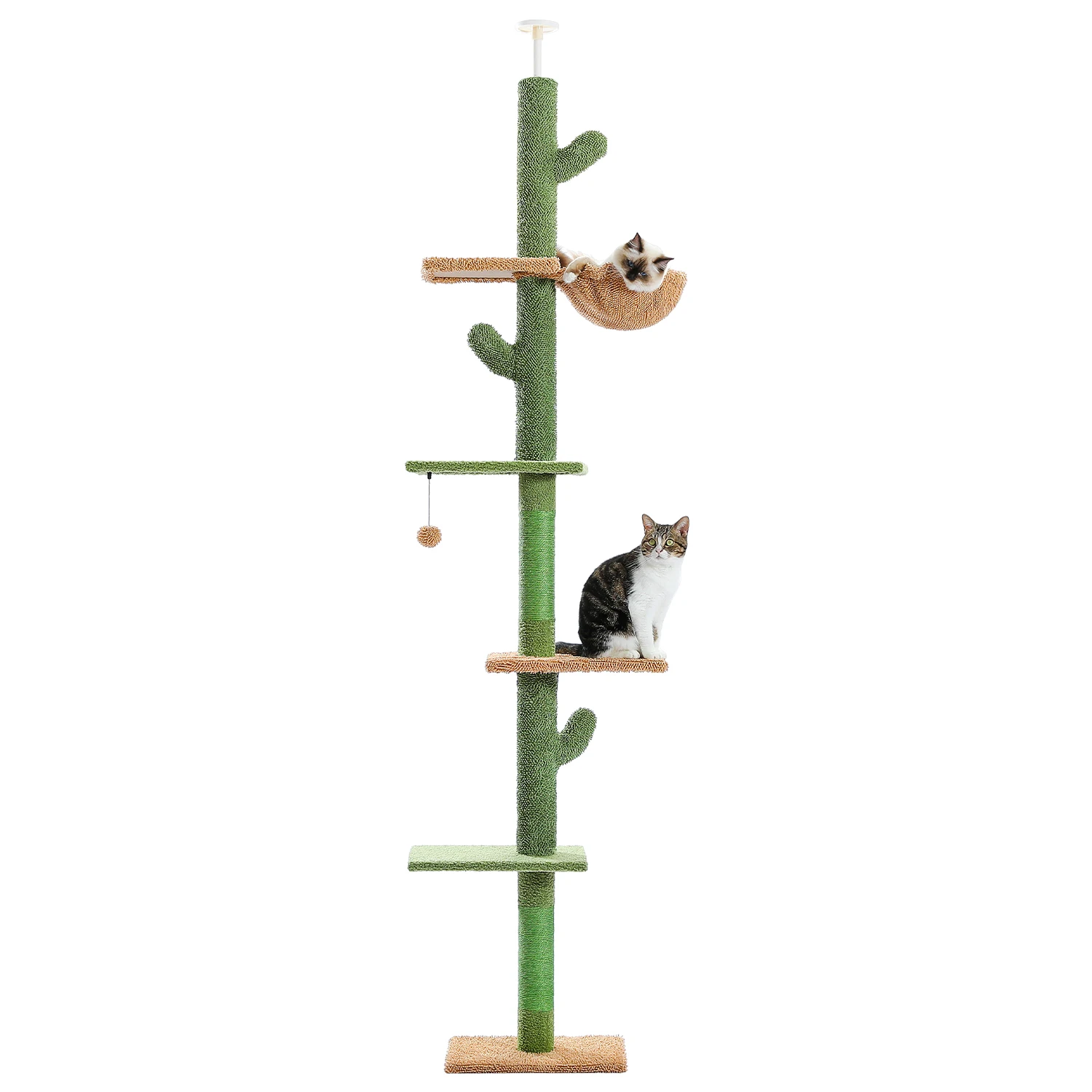 5 Tier Vloer Tot Plafond Krabpaal Kat Toren Cactus Tall Klimmen Hangmat Bungelende Bal voor Indoor Katten| | - AliExpress