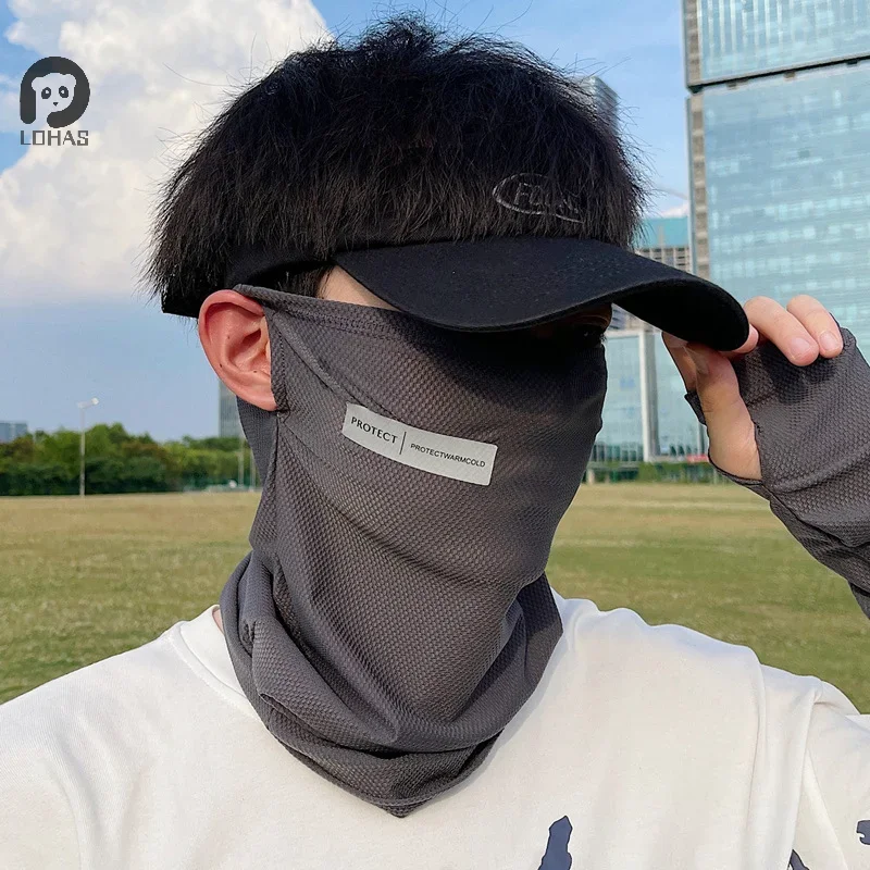 Summer Ice Silk Sunscreen Mask Men Women Outdoor Cycling Face Cover Solid Color Neck Wrap UV Protection Ear Bandana Scarf