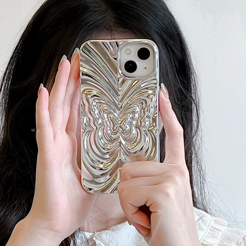 Plating 3D Butterfly Bumpy Texture Case for iPhone