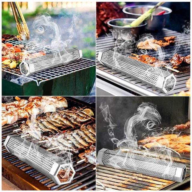 Bbq Rozsdamentes Acél Perforált Háló Dohányos Cső Szűrő Forró Hideg Dohányzás Hatszög Füstölt Fűszercső - Image 3