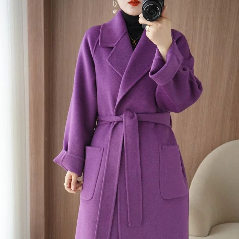 2023 Pure Wool Double-faced Cashmere Autumn Winter New British Style Coat Women Long Profile Loose Wool Thickened Coat