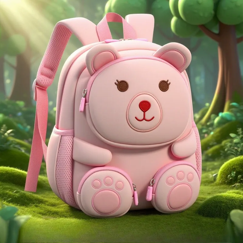 Nuovo Zaino Cubico a Forma di Orso per Bambini, Borsa a Doppia Spalla per Bambini e Neonati, Zaino Scolastico 3D Carino per Ragazzi e Ragazze - immagine 5
